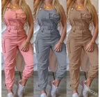 Autumn Women's Clothing Bodysuit Jumpsuit 2023 Simple Zipper Cargo High Waisted Conjoined Body Pants Sleeveless Strap Trousers