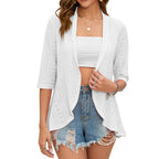 2024 Summer Fashion Ladies Hollow Out Cardigan Boho Tops Women Beach Outwear Casual Three Quarter Sleeve Sunscreen Shirt