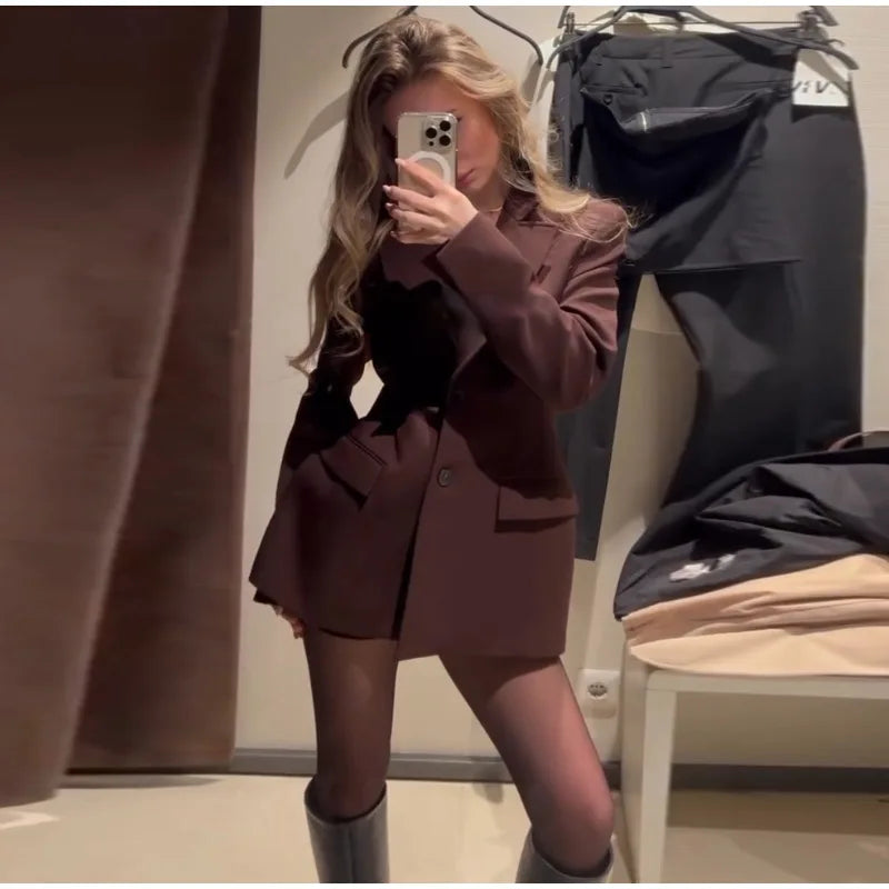 Elegant Lapel Blazer Mini Skirts Sets Women Casual Burgundy Jackets Suit With Hip Package Skirt Female 2025 Spring Chic Outfits