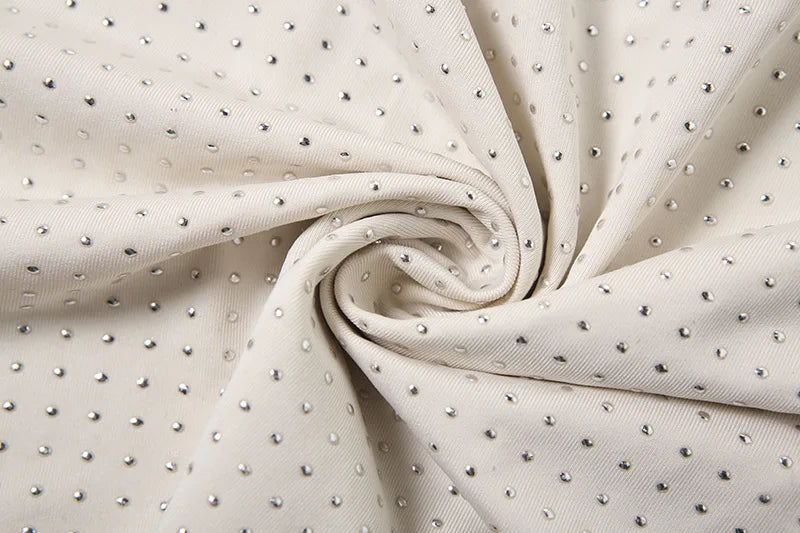 2025 New Diamond Pasted Solid Color Mini Dress Women Fashion Deep V-neck Strapless Dresses Female Trend Streetwear Clothing