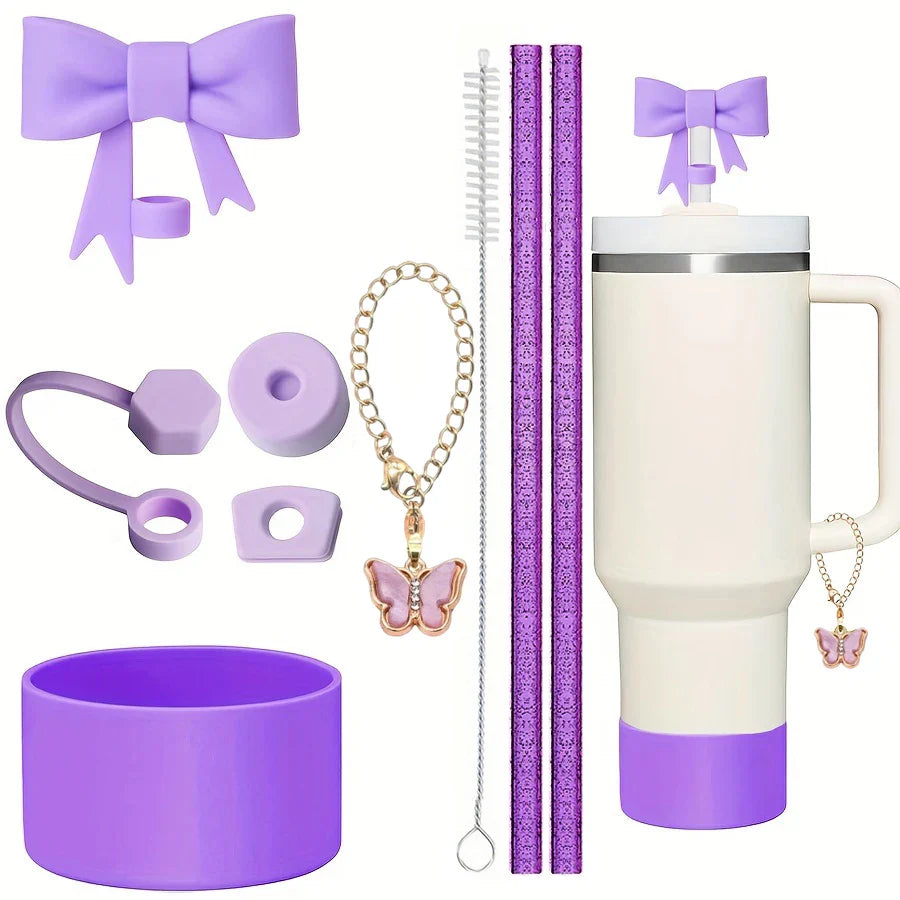 9pcs Accessories for Stanley 40oz Tumbler Cup Spill Proof Stopper 10mm Straw Cover Cap Silicone Boot Charm Chain Straw and Brush