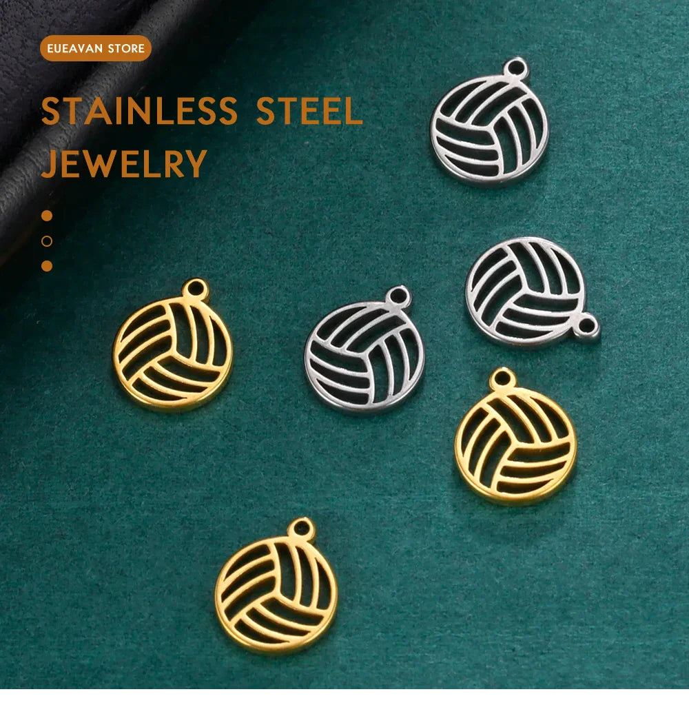 EUEAVAN 5pcs Mini Charms Stainless Steel Volleyball Charm for Bracelet Necklace Earrings DIY Jewelry Making Supplies Wholesale