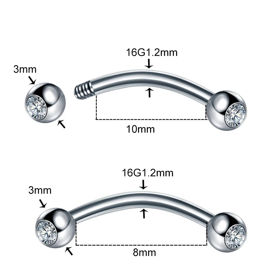 1PC 6/8/10mm Stainless Steel Banana Piercing Ring 3mm Ball Eyebrow Piercing Curved Barbell Ring Snug Daith Helix Rook Earring