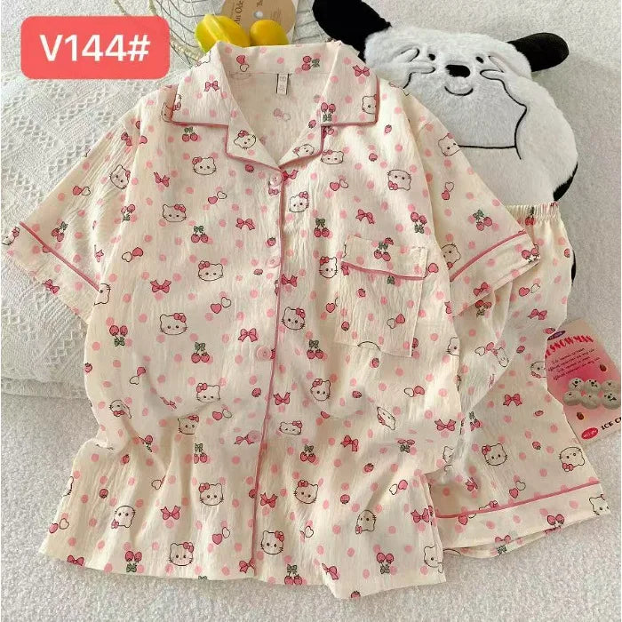 Cute Pink Cloud Cotton Spwear Bear Print Home Clothes Long Sve ort Sve Women's Comfortable Home Suit Summer Thin