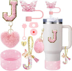 9PCS Accessory Set for Stanley Cup 30oz 40oz Butterfly Straw Cover Cap Silicone Boot Charm Initials Sticker Spill Proof Stopper