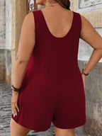 Chic Plus Size Solid Vest Romper - Round Neck Jumpsuit with Pockets, Elegant Casual Summer Outfit for Women