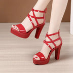 Big Size 32-43 Block Heel Platform Sandals Women Wedding Shoes 2025 Summer High Heels Gladiator Sandals Patent Leather Sandals