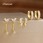 3 Pairs Exquisite Zircon Little Huggies Hoop Earrings Set for Women Stainless Steel Unique Cartilage Earring Piercing Jewelry