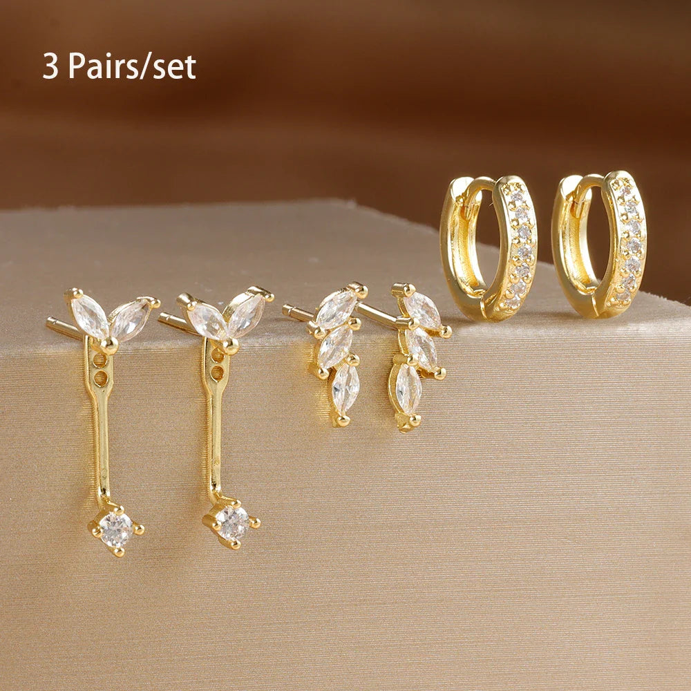 3 Pairs Exquisite Zircon Little Huggies Hoop Earrings Set for Women Stainless Steel Unique Cartilage Earring Piercing Jewelry