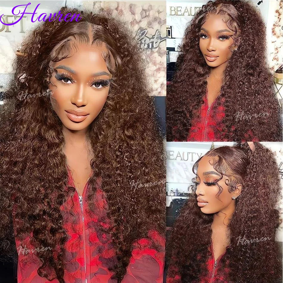 13X4 Chocolate Brown Curly Lace Front Wigs Colored 100% Human Hair Wigs Pre Plucked Deep Wave 13X6 Hd Lace Frontal Brazilian Wig