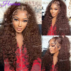 13X4 Chocolate Brown Curly Lace Front Wigs Colored 100% Human Hair Wigs Pre Plucked Deep Wave 13X6 Hd Lace Frontal Brazilian Wig