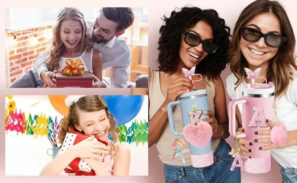 9PCS Accessory Set for Stanley Cup 30oz 40oz Butterfly Straw Cover Cap Silicone Boot Charm Initials Sticker Spill Proof Stopper