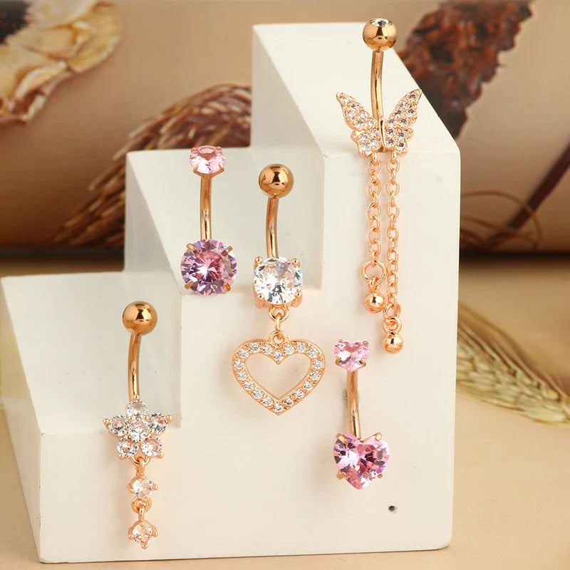 5PCS Cute Dangle Belly Ring Pack 14G Navel Piercing Bulk Sexy Belly Ring Set Belly Button Ring Lot Pircing Ombligo Jewelry