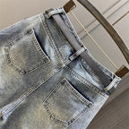 2024 Summer Latest Design Women's Knee-Length Casual Cotton Short Jeans Shorts Washed Blue Ripped Hole New Kpop Luxury Jeans