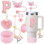 9PCS Accessory Set for Stanley Cup 30oz 40oz Butterfly Straw Cover Cap Silicone Boot Charm Initials Sticker Spill Proof Stopper