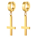 BONISKISS Men Women Stainless Steel Inverted Upside Down Cross Earring Church of Satan Temple Occult Satanic Witchy Stud Jewelry