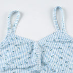 Combhasaki Women Summer Y2K 2Piece Pajamas Loungewear Set Plaid Floral Print Button Camisole Crop Tops +Elastic Low Waist Shorts