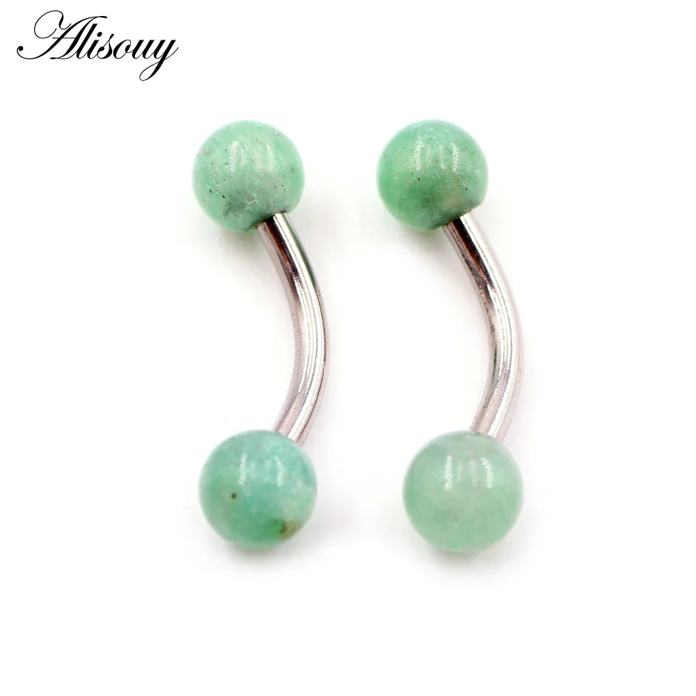 Alisouy 2PCS 14G Stainess Steel 5mm Stone Ball Eyebrow Curved Barbell Lip Ring Snug Daith Helix Earrings Body Piercing Jewelry