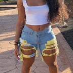2025 Summer New Women's Ripped Denim Shorts Fashion High Street Sexy Hot Girl Jeans Shorts S-2XL
