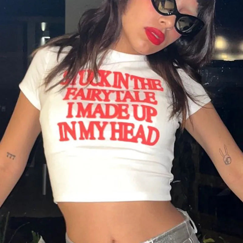 2023 New Y2K Women Letter Print Tops Women Tshirt American Retro Fashion Slim Causal Short Sleeve Crop Sexy Tops Navel Clothes