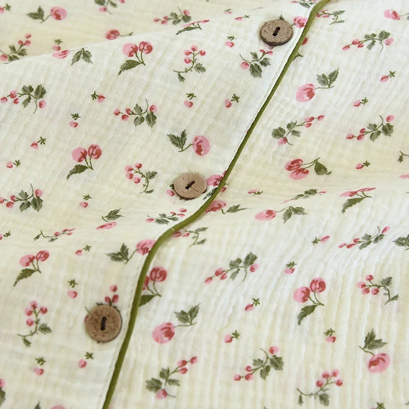 2025 Spring and Autumn Women's Pajama Set 100% Cotton Crepe Long sleeved Pants Two piece Cute and Sweet Home Fury Set Ladies