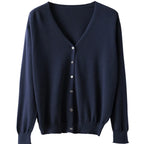 100% Cotton Line Long Sleeve V-Neck Knitted Cardigan Women Loose Short Solid Color Simple Sun Protection SMY K61