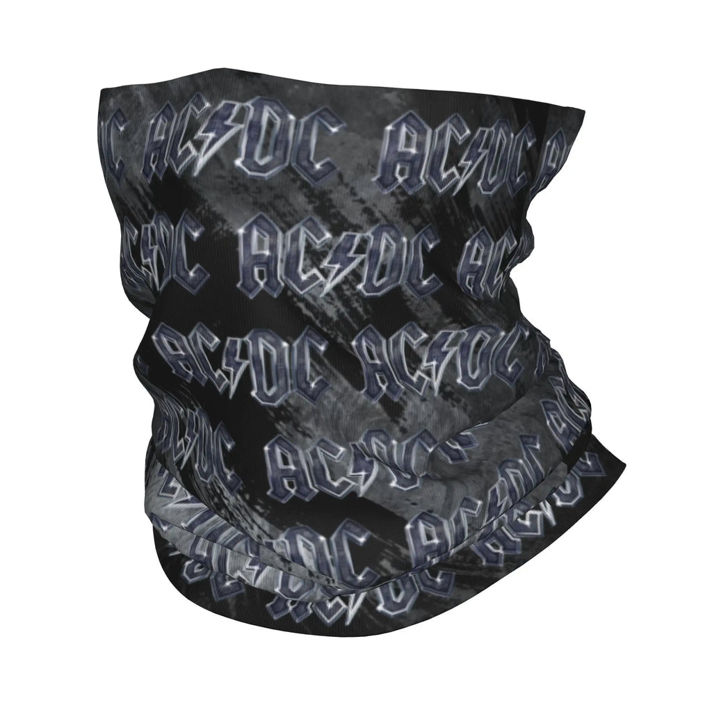 Custom Black AC DC Logo Camouflage Heavy Metal Band Bandana Neck Warmer Women Men Winter Hiking Ski Scarf Gaiter  Face Cover