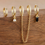 4PCS Exquisite Stainless Steel Long Chain Pendant Earrings Set for Woman Little Huggies Hoop Earrings Cartilage Piercing Jewelry