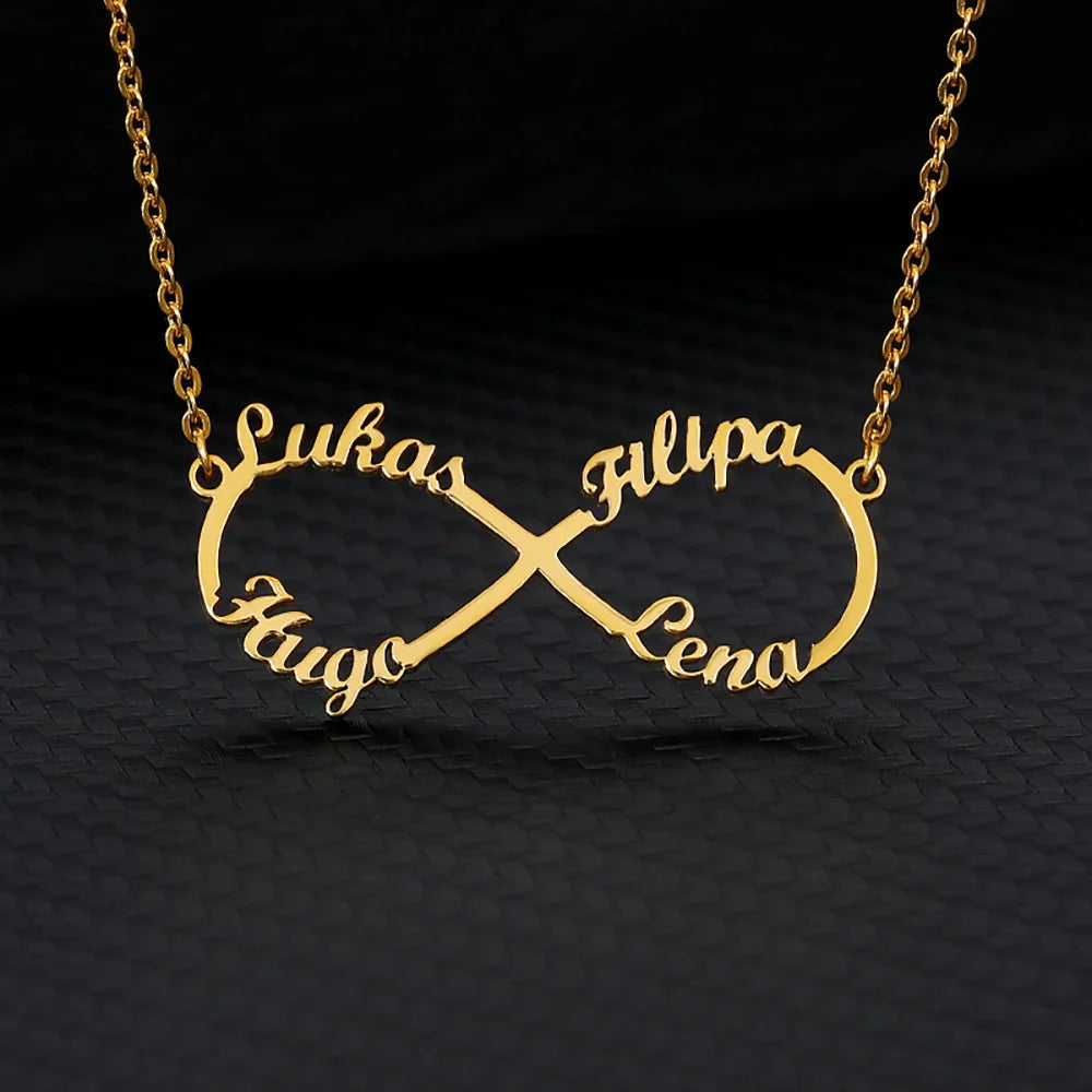 Custom Double Heart Two Names Infinity Necklaces For Women Stainless Steel Customized Necklace Pendant Personalized Jewelry Gift