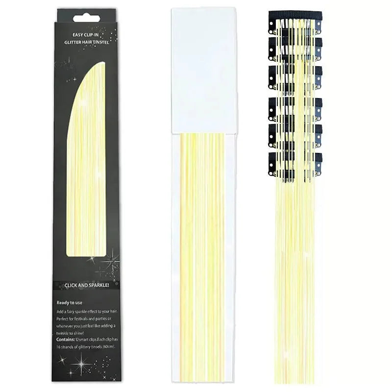 6-Piece Set BB Clip Tinsel Hair Metal Laser Gold Thread PET Laser Thread Highlighting Cross-Border Hair Accessories