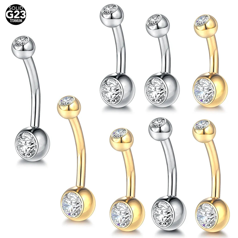 10pcs/lot Titanium CZ Crystal Belly Button Ring Navel Bar Piercing 6/8/10/12mm Belly Nombril Piercing Sexy Jewelry for Women 14G