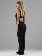 2025 Summer New Women's Sexy Hottie Style Backless One-piece Suit Sports Fitness Yoga Pullover One-piece Suit Flared Pants