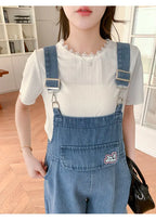 Denim Jumpsuit Rabbit Ears Cute Girl Chic Wide Legs High Waist Loose Korean Japan High Street Solid Jump Suits Women
