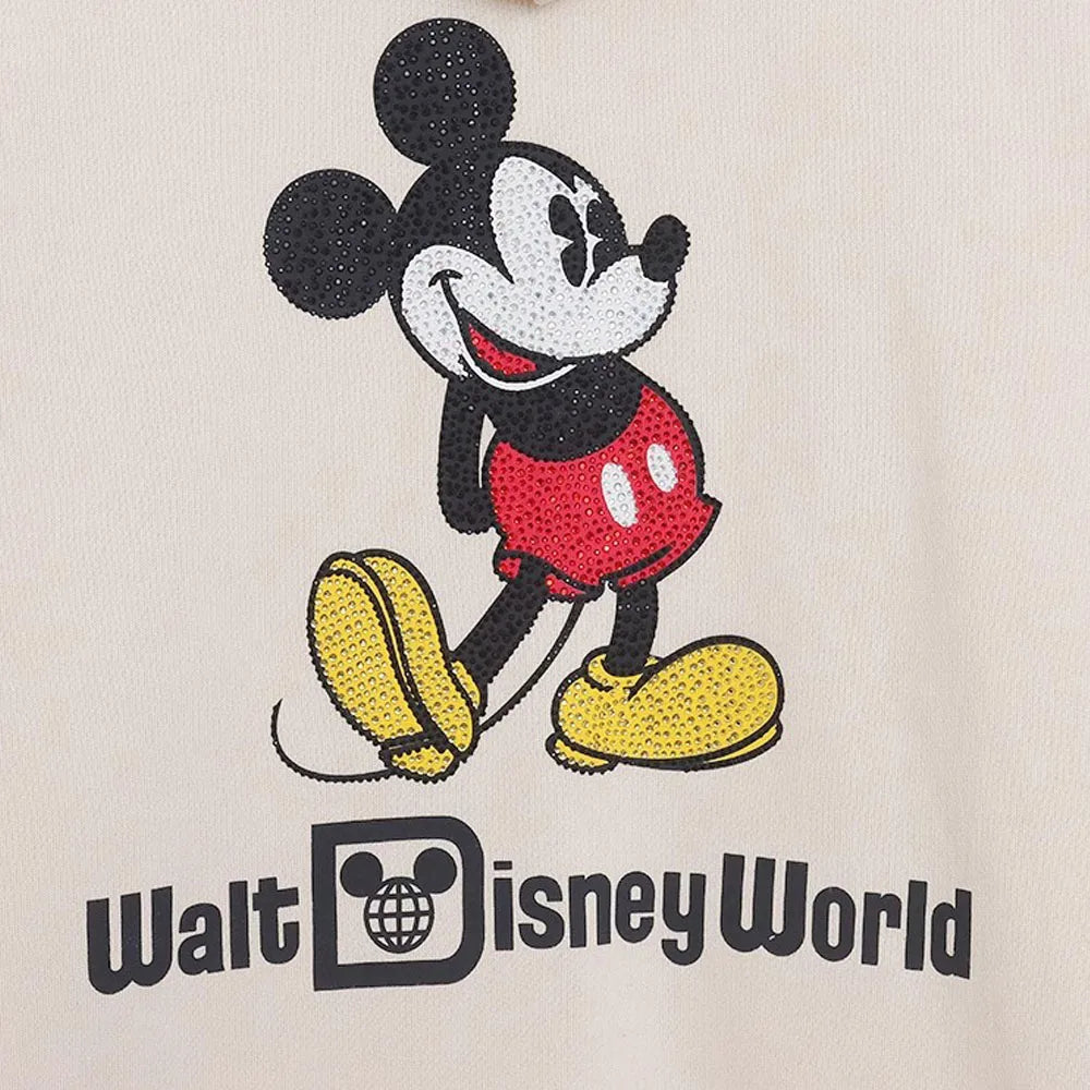 Disneyland Sweatshirt Castle Shining  Mickey Disneyworld Letter Glitter Minnie Unisex Couple Women Zip Pocket Hooded Jumper Top
