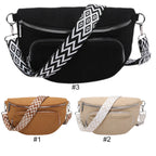 Corduroy Chest Bag Fashion Fanny Pack Wide Guitar Strap Casual Waist Bag Multi-pockets Hobo Sling Bag Outdoor Travel Bag