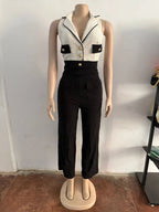 Elegent Office Lady Jumpsuits for Women Full Length Summer V Neck Sleeveless Blazer Jumpsuit High Waist Sexy Backless Jumpsuit