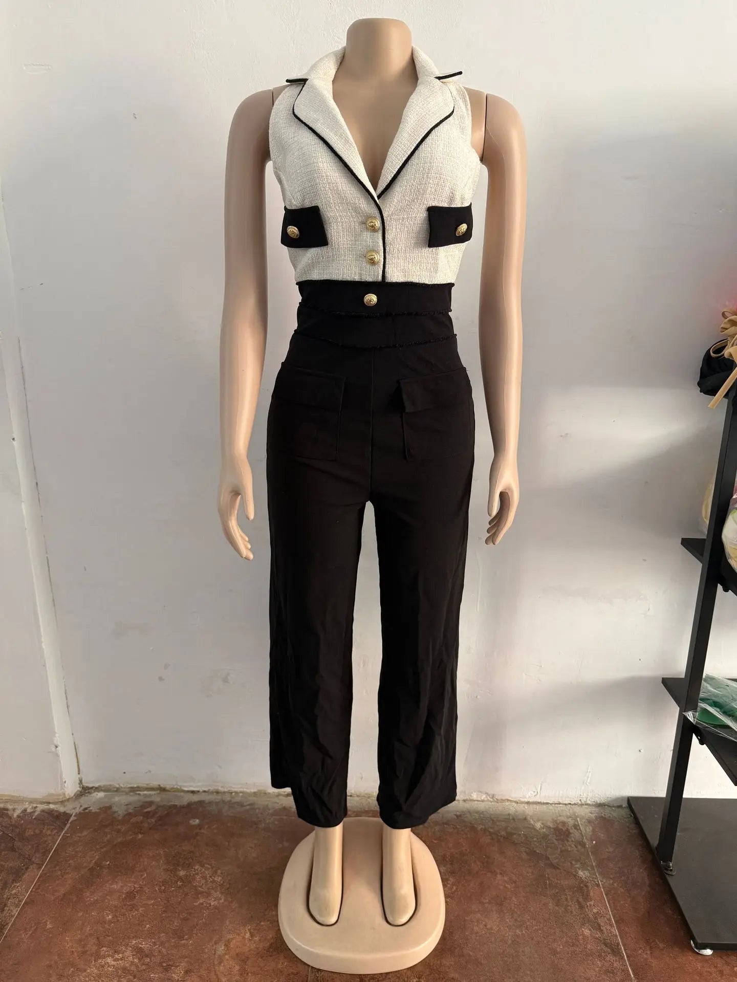 Elegent Office Lady Jumpsuits for Women Full Length Summer V Neck Sleeveless Blazer Jumpsuit High Waist Sexy Backless Jumpsuit