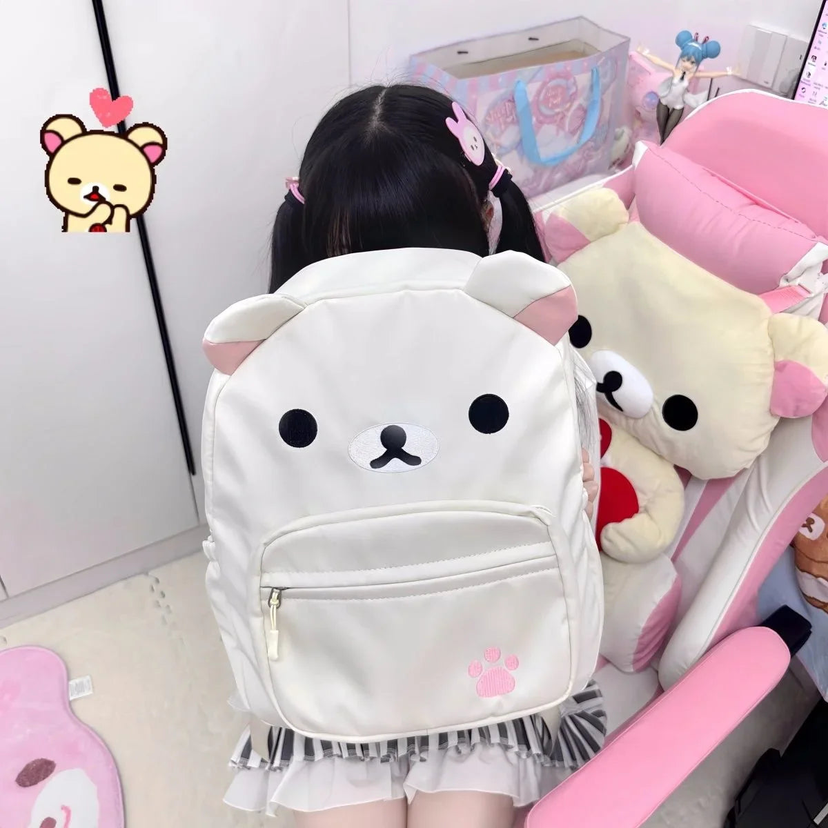 Cute Rilakkuma Backpack Anime Cartoon Embroidery Backpack Stylish Large-Capacity Student School Bag Nylon Multifunctional Bags