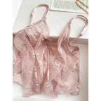 ElyraLux Women Harness Pajama Suspender Shorts for Women Pajamas Set Lace Silk Lingerie Pyjamas Shorts Set Pink lace pajamas