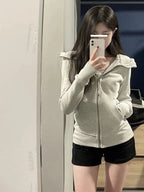 ay Fce Lined Hoodie Women's Sportswear Slim Fit Autumn Winter Casual Versatile Outerwear Korean Sle Commute Design