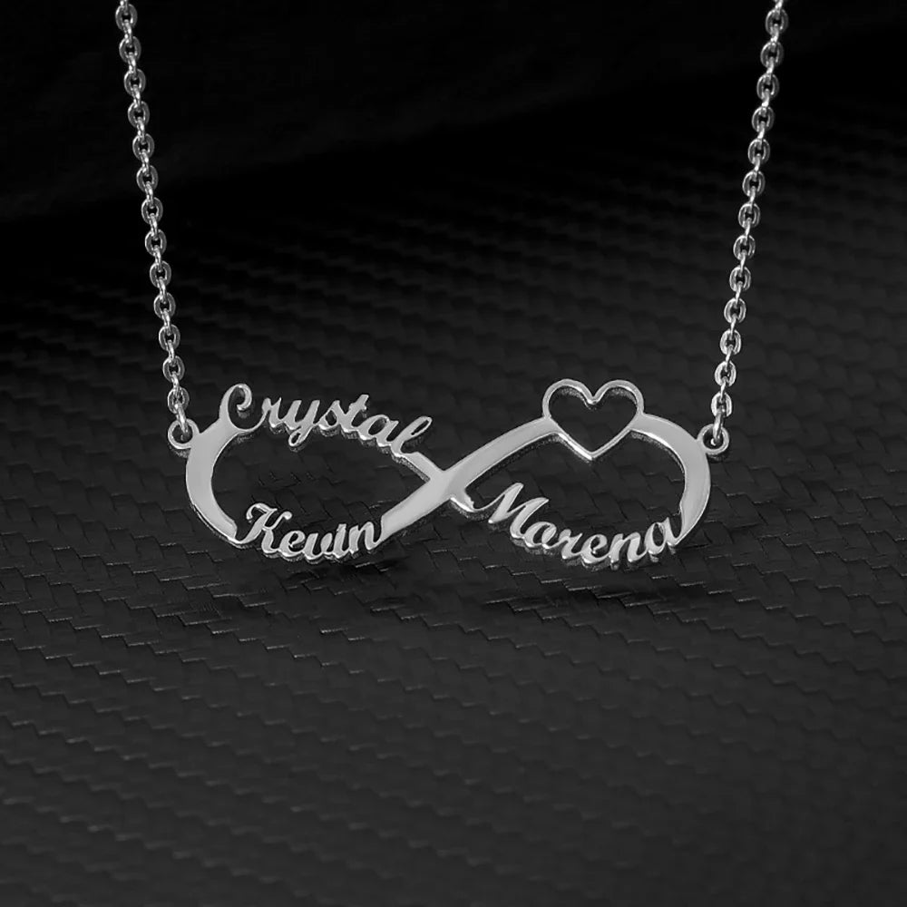 Custom Double Heart Two Names Infinity Necklaces For Women Stainless Steel Customized Necklace Pendant Personalized Jewelry Gift