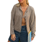Combhasaki Women's Y2K Chic Solid Color Knitwear Cardigan Fuzzy Long Sleeve Button-down Front Closure Loose Fit Basic Sweaters