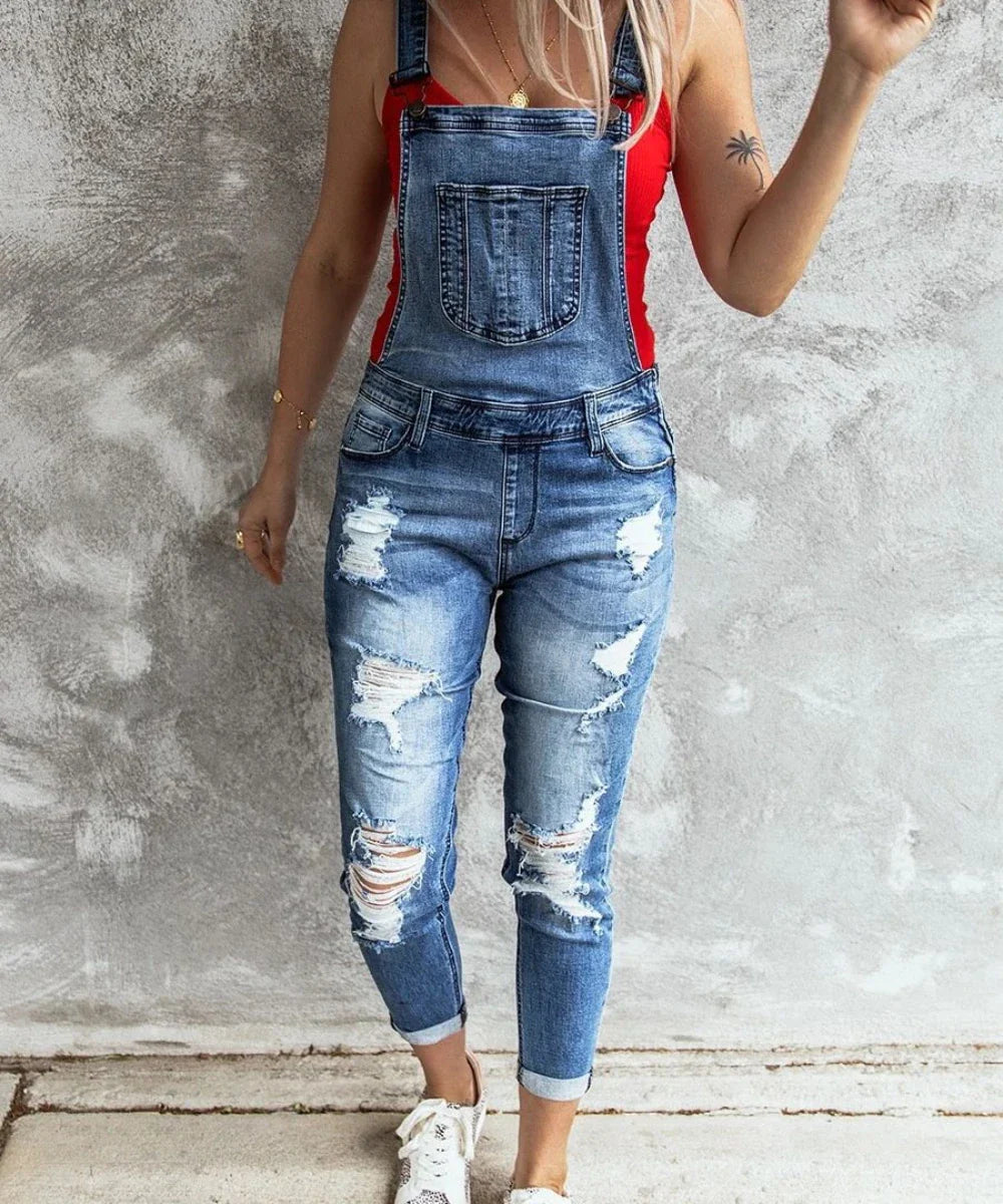 Denim Overalls Women 2023 Ripped Jeans Lady Jumpsuit Elastic Denim One Piece Pants Suspender Trousers Female Rompers Streetwear