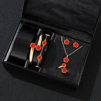 5pcs Lucky Five-petal Flower Women's Jewelry Set, Fashion Flower Bracelet + Necklace + Earrings + Bracelet + Ring, Birthday, Ann