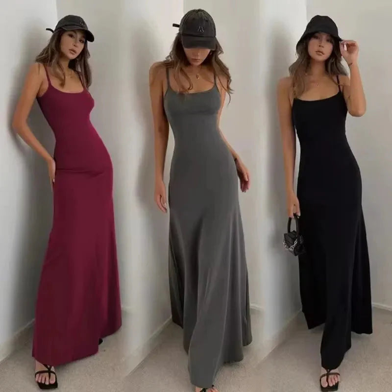 2024 Summer Women's New Fashion Simple Temperament Suspender Long Backless Slim Waisted Sexy Sweet And Spicy Casual Dresses