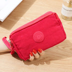 Bags Fabric Phone Purse Solid Color Coin Purse Three Zippers Bags Korean Style Wallets Women Wallets Wrinkle Clutch Bag