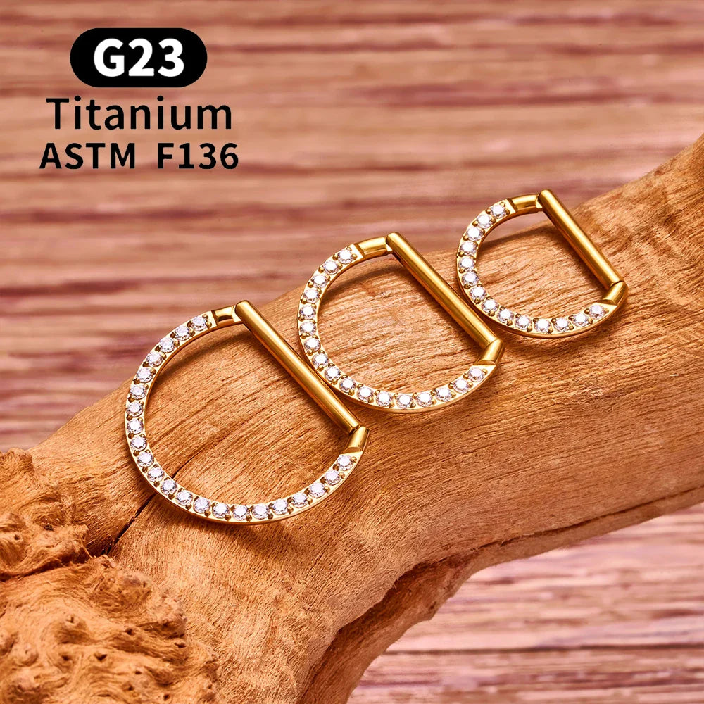 1/10PCS F136 G23 Titanium Piercing Nose Ring D Shape Hinged Segment CZ 16G Clicke Cartilage Tragus Helix Earrings Body Jewelry