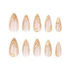 24pcs Manicure Long Almond False Nails Stiletto Ballerina Fake Nials Detachable Halloween Bat French Nail Tips DIY