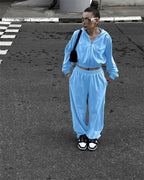 Autumn Winter Casual Two Piece Set Women Street Trend Long-sleeved Hooded Cardigan Sexy Waist Waist Elastic Trousers Tracksuit