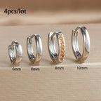 4PCS Set Stainless Steel Huggie Minimal Hoop Earrings 6/8/10mm Crystal Zirconia Helix Tragus Cartilage Earrings Piercing Jewelry
